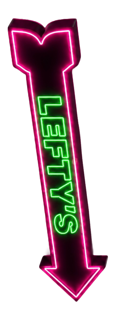 Lefty’s Bar and Grill neon arrow sign